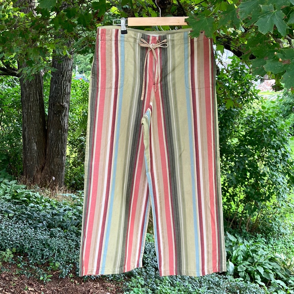Orvis Silk & Linen Striped Wide-Leg Pants Size 12 EUC